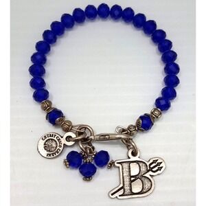 Chubby Chico's Charms Blue Beaded Charm B Bracelet‎ Silver Tone made USA